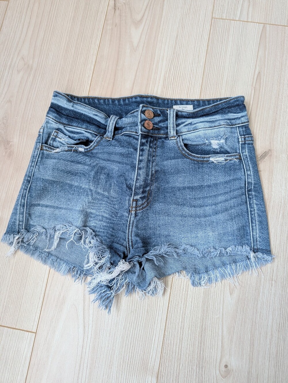 Bridge By Gly, High-Rise Distressed Denim Shorts
